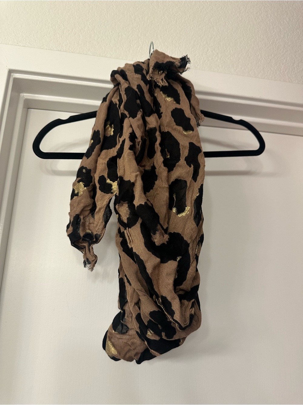 Express Brown and Black Leopard Print Scarf with Gold Threads